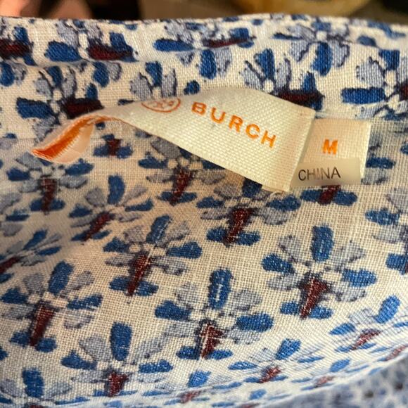 Women's Medium Tory Burch Navy Blue Floral 100% Linen Button Sleeveless Dress - Picture 4 of 6